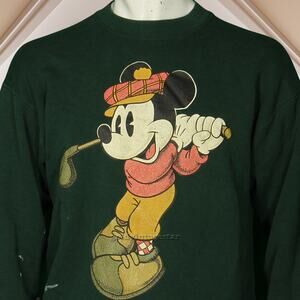 90s Vintage Mickey Mouse Disney Disneyland Golf Green Sweatshirt Jumper M